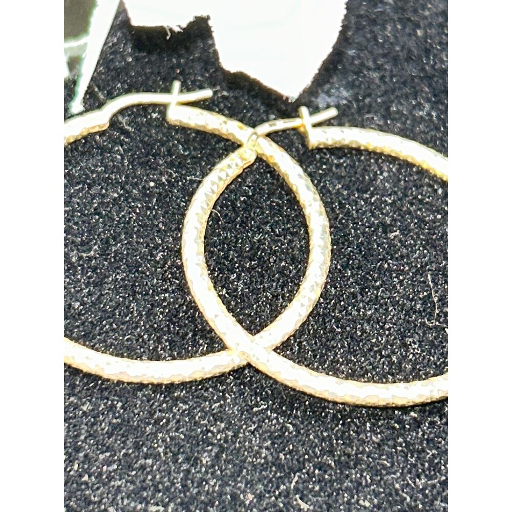 AVA Italian 925 Sterling Silver Gold Plated Diamond Cut Textured Hoop Earrings